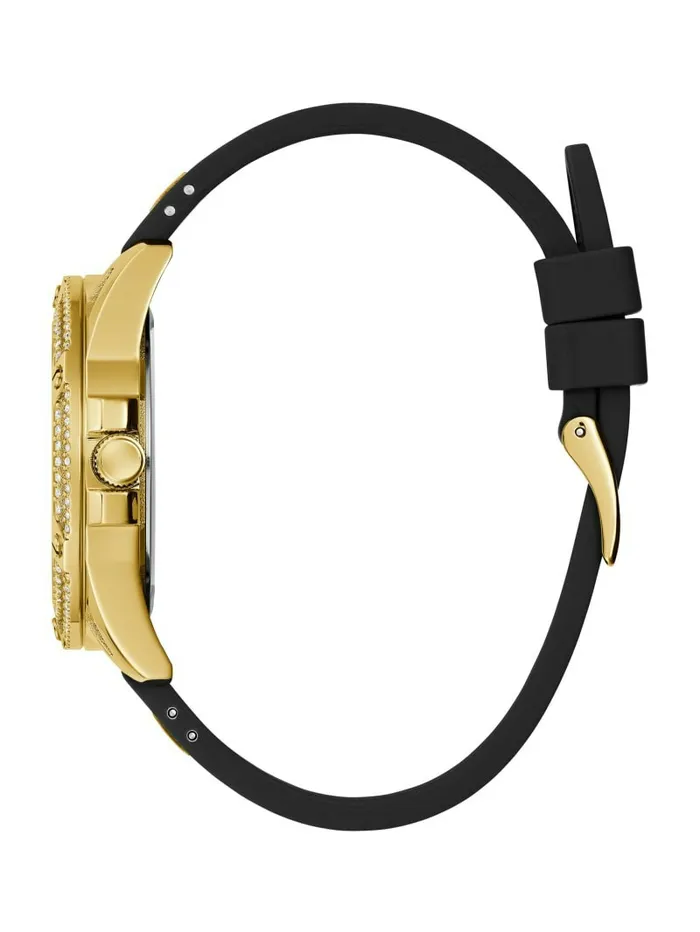 Women GoldTone and Black Silicone Multifunction Watch Black Snakeskin Watches GUESS Women GoldTone and Black Silicone Multifunction Watch Black Snakeskin Watches GUESS