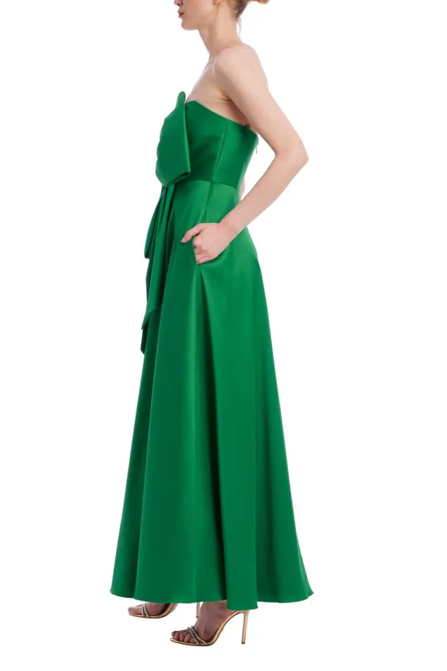 Women Gowns Badgley Mischka Strapless ALine Midi Dress Emerald