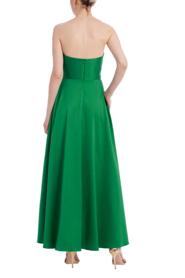 Women Gowns Badgley Mischka Strapless ALine Midi Dress Emerald