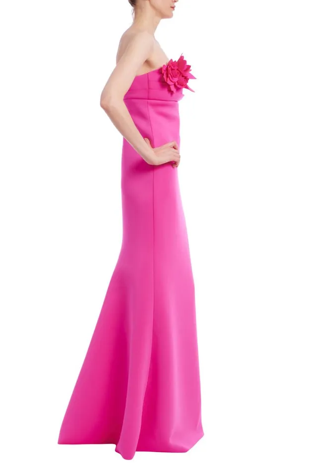 Women Gowns Badgley Mischka Strapless Floral Applique Gown Fuchsia