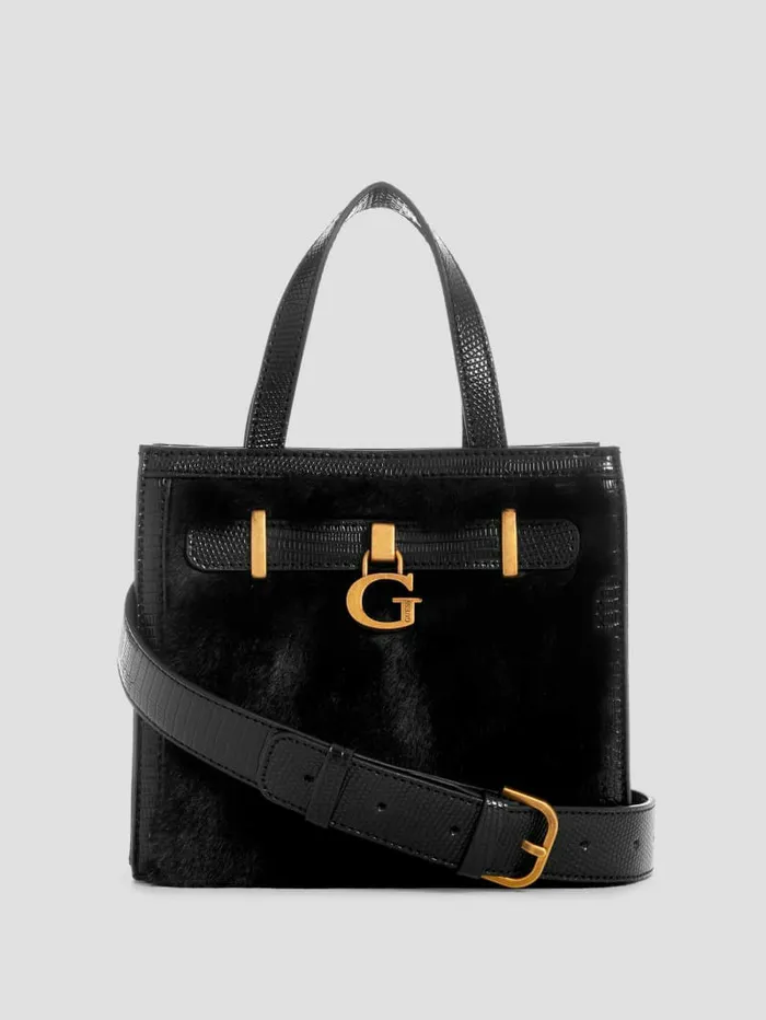 Women GUESS Bergen Compartment Mini Tote Black Handbags