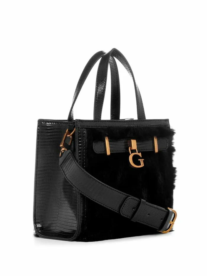 Women GUESS Bergen Compartment Mini Tote Black Handbags Women GUESS Bergen Compartment Mini Tote Black Handbags