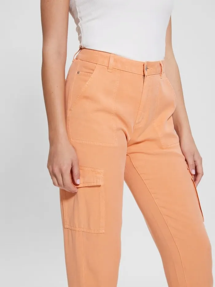 Women GUESS Bowie Chino Cargo Pants Sweet Peach Multi Bottoms