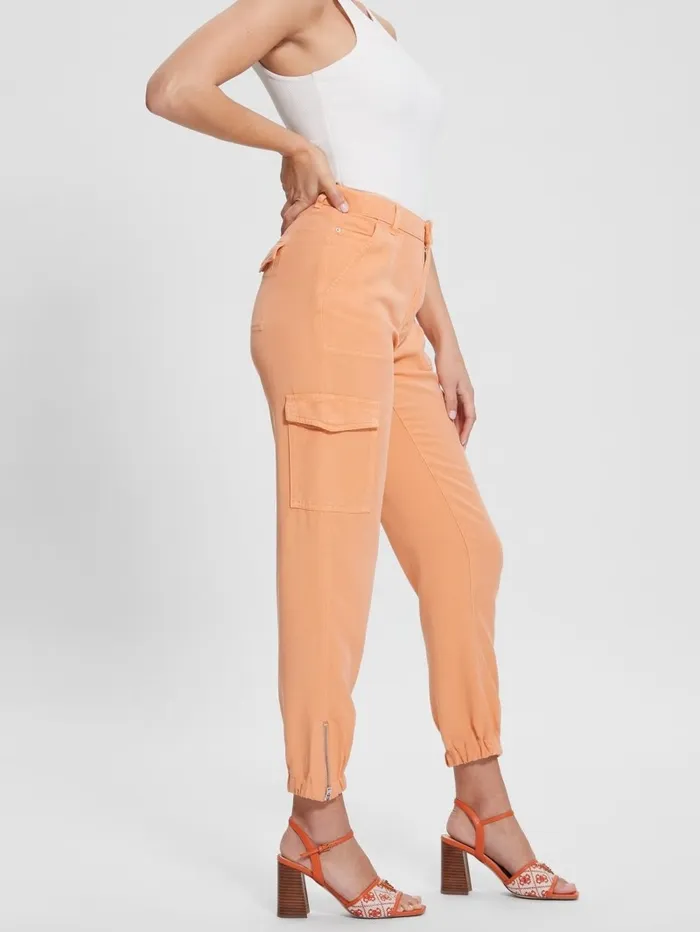 Women GUESS Bowie Chino Cargo Pants Sweet Peach Multi Bottoms