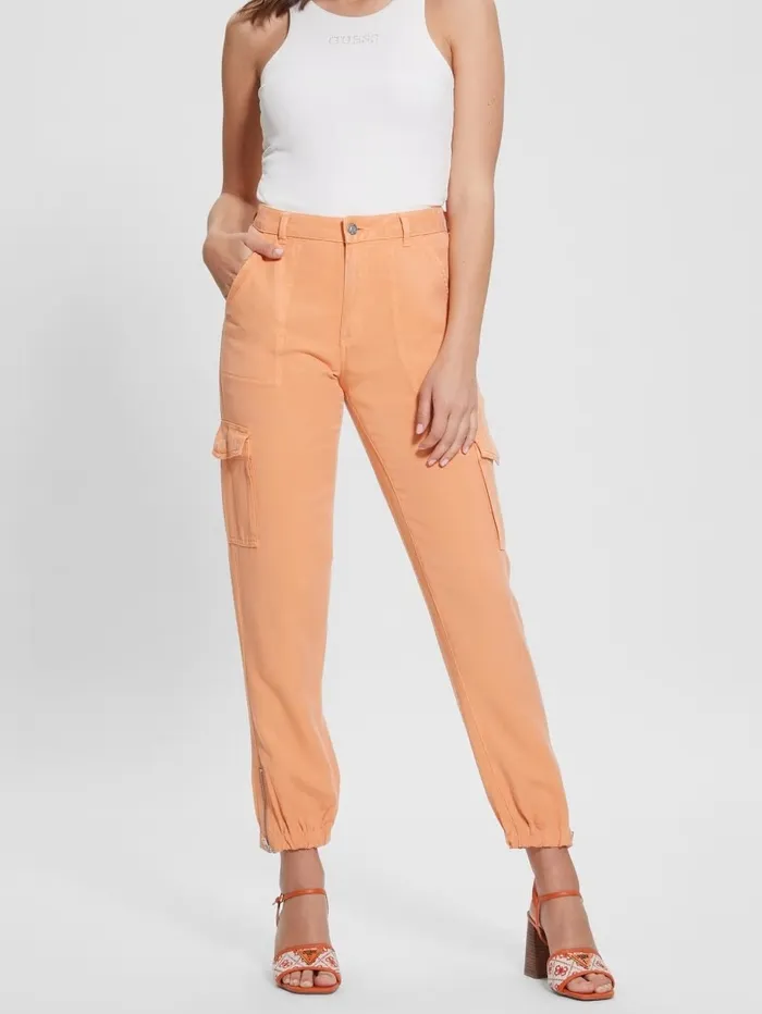 Women GUESS Bowie Chino Cargo Pants Sweet Peach Multi Bottoms