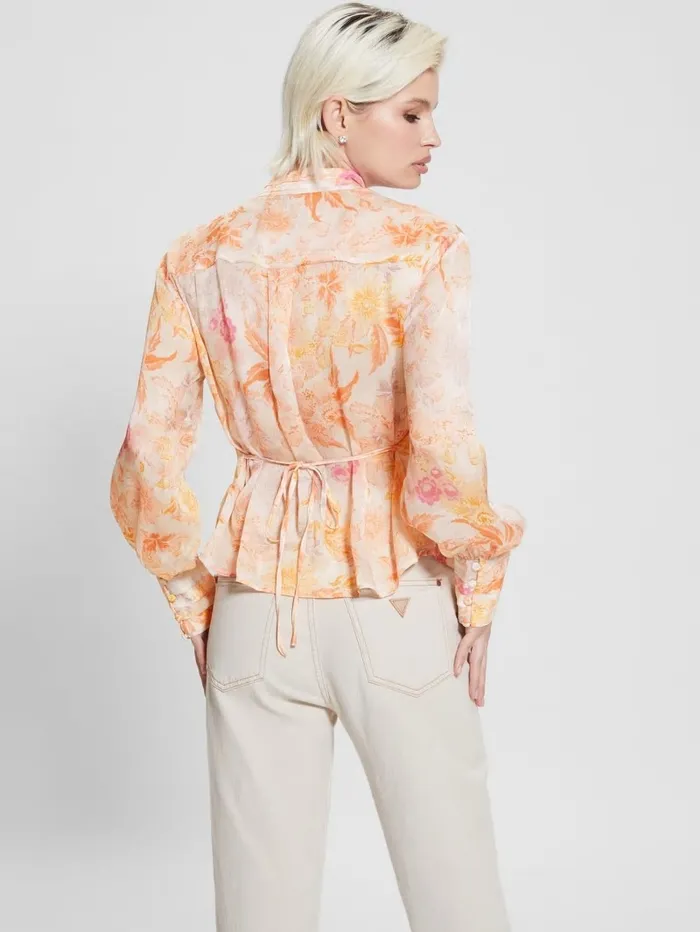 Women GUESS Eco Monica Chiffon LongSleeve Top Tangerine Bloom Tops Women GUESS Eco Monica Chiffon LongSleeve Top Tangerine Bloom Tops