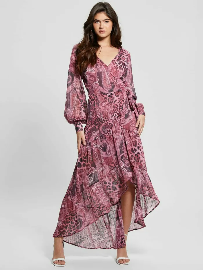 Women GUESS Eco Nuovo Bahia Wrap Maxi Dress Purple Kashmir Print Dresses and Jumpsuits Women GUESS Eco Nuovo Bahia Wrap Maxi Dress Purple Kashmir Print Dresses and Jumpsuits