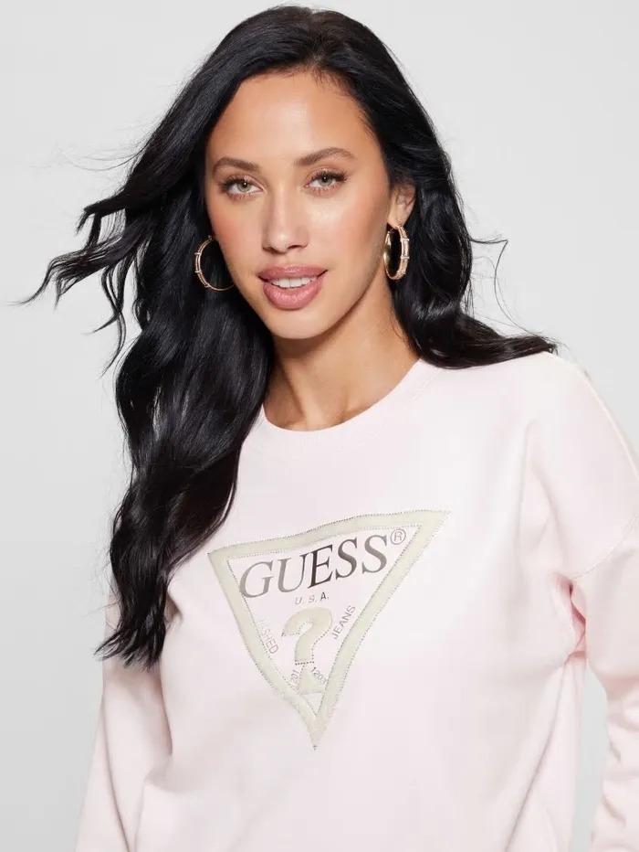 Women GUESS Eco Relaxed Sweatshirt Low Key Pink Tops
