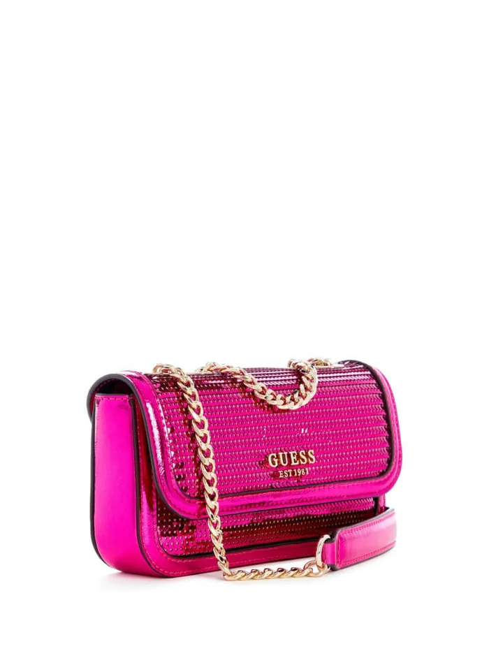 Women GUESS Kaska Sequin Convertible Mini Crossbody Fuchsia Handbags Women GUESS Kaska Sequin Convertible Mini Crossbody Fuchsia Handbags