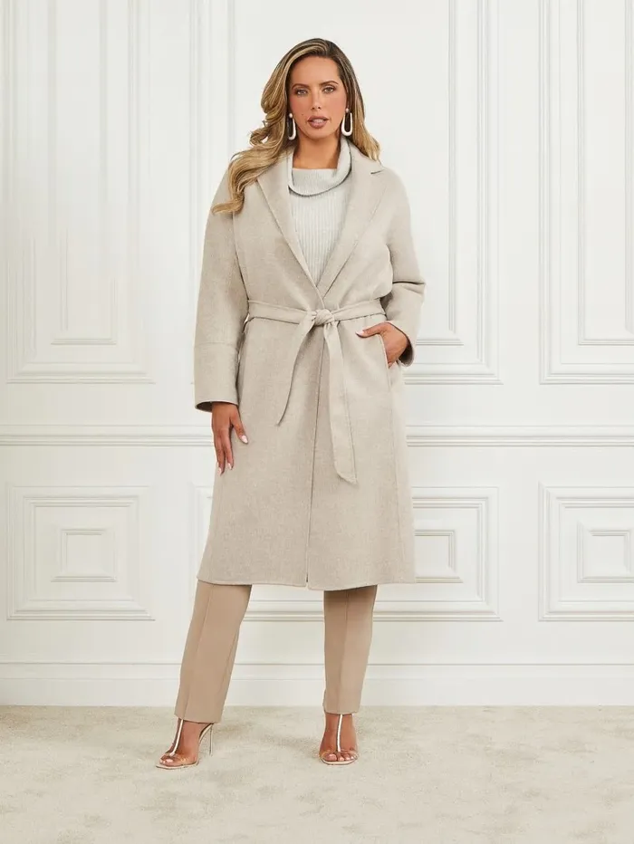 Women GUESS Maxime WoolBlend Coat Light Grey Multi Jackets and Coats