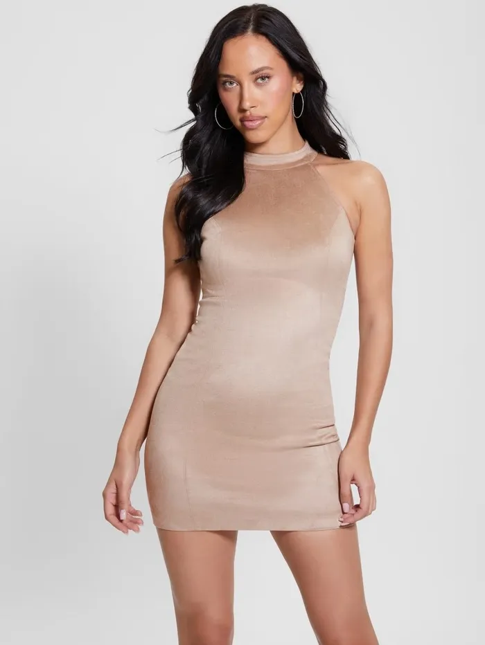 Women GUESS Naomi Halter FauxSuede Dress Summer Clay Dresses and Jumpsuits