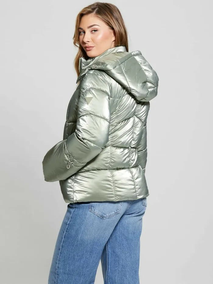Women GUESS Paloma Nylon Puffer Hooded Jacket Sage Leaf Multi Jackets and Coats Women GUESS Paloma Nylon Puffer Hooded Jacket Sage Leaf Multi Jackets and Coats