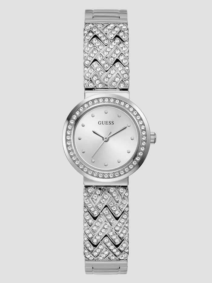 Women GUESS SilverTone Bangle Analog Watch Silver Watches