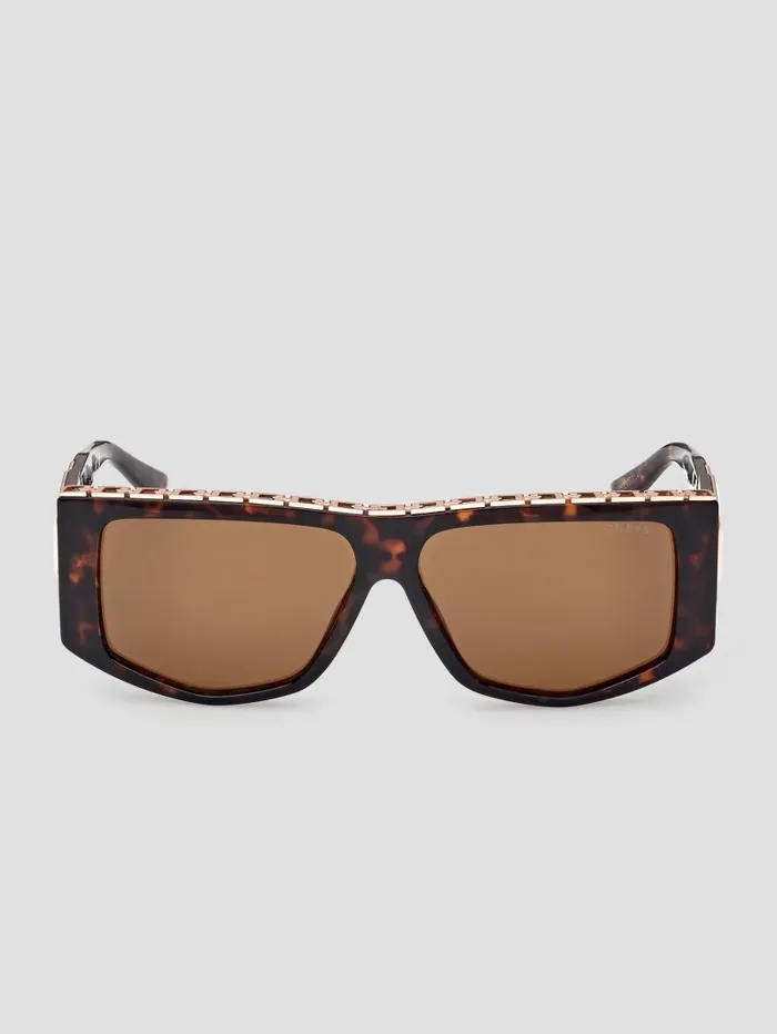 Women GUESS Square G Chain Shield Sunglasses Tort Sunglasses