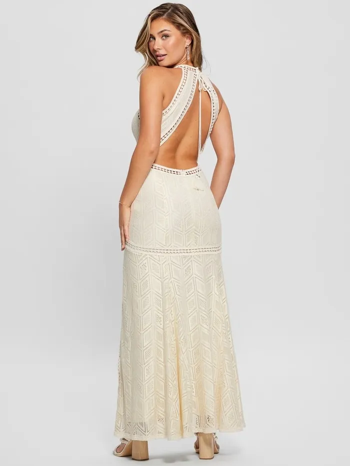 Women GUESS Sunset Lace Maxi Dress Dove White Dresses and Jumpsuits