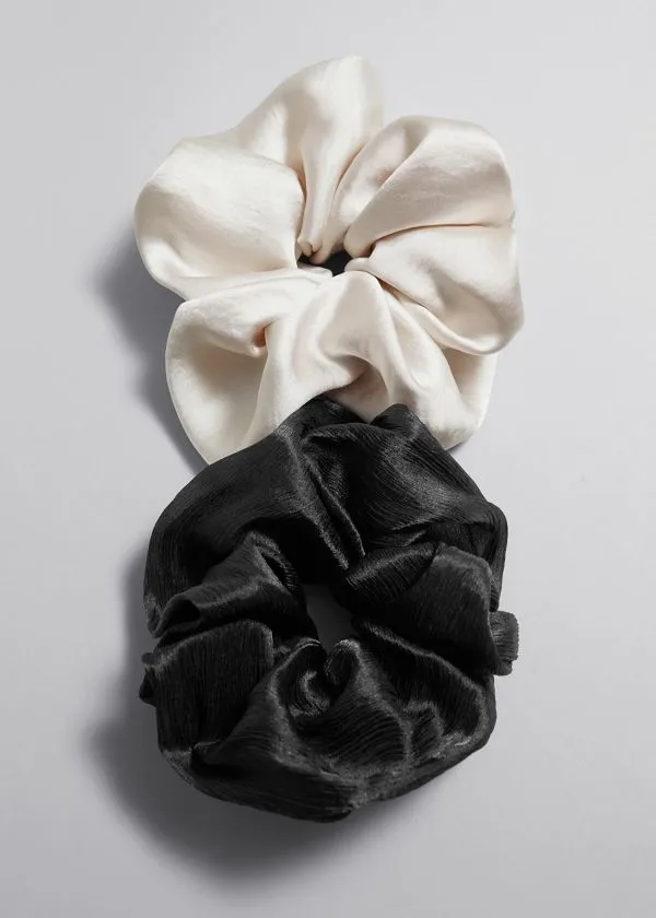 Women Hair Accessories and Other Stories Duo ExtraLarge Satin Finish Scrunchie Set Creamandblack