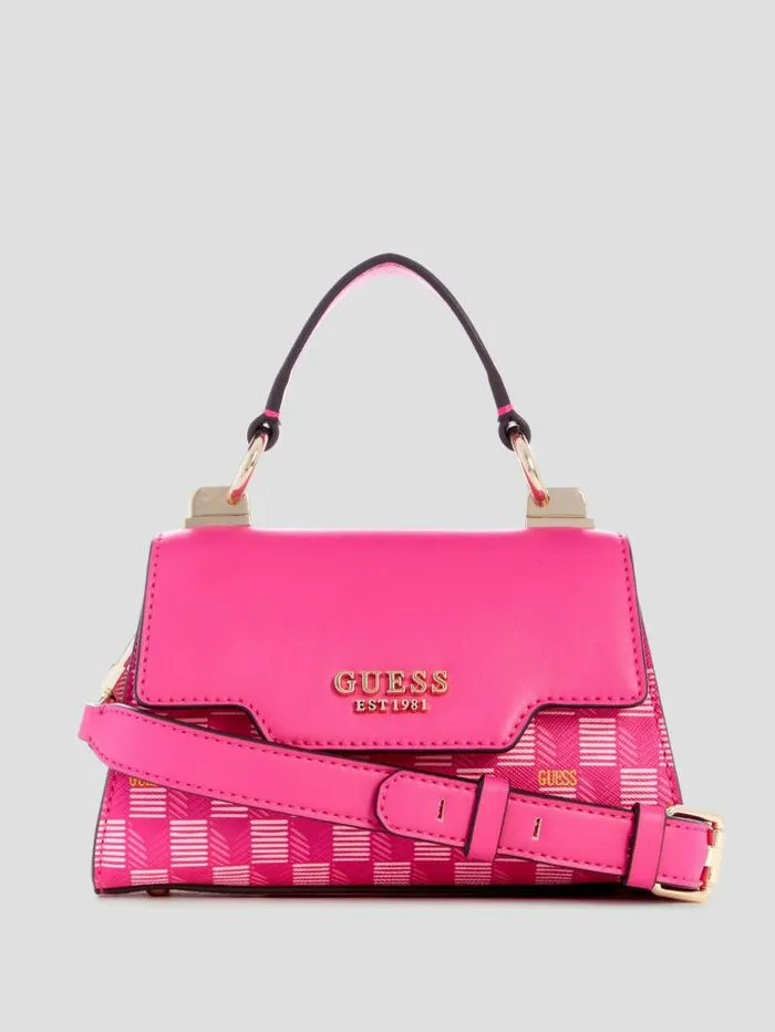 Women Hallie Mini FoldOver Flap Bag Fuchsia Logo Handbags GUESS