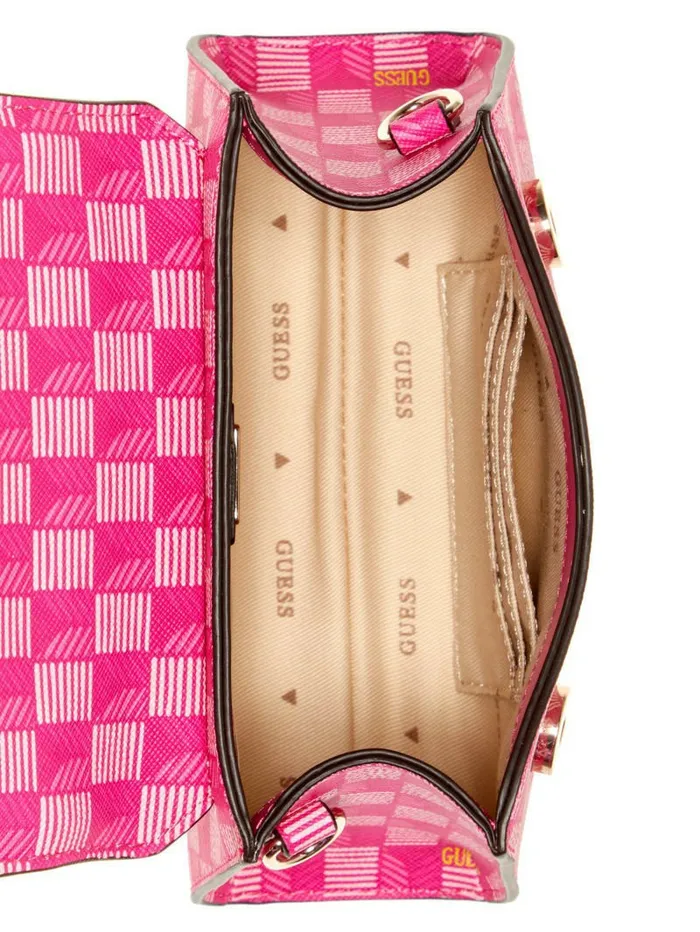 Women Hallie Mini FoldOver Flap Bag Fuchsia Logo Handbags GUESS Women Hallie Mini FoldOver Flap Bag Fuchsia Logo Handbags GUESS