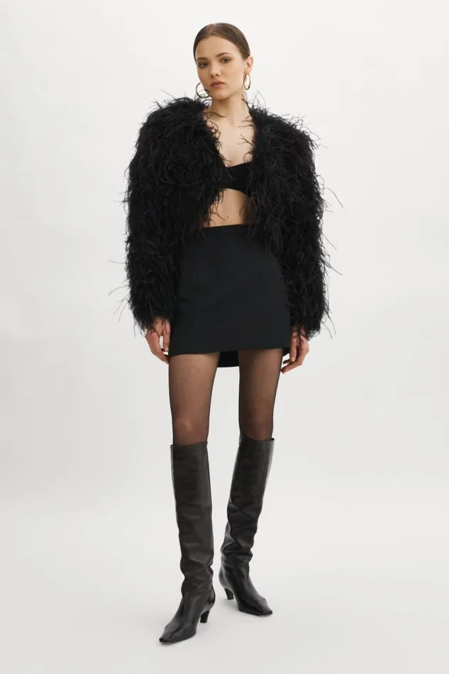 Women HALLIE Ostrich Feather Jacket Black LAMARQUE Feather Jackets