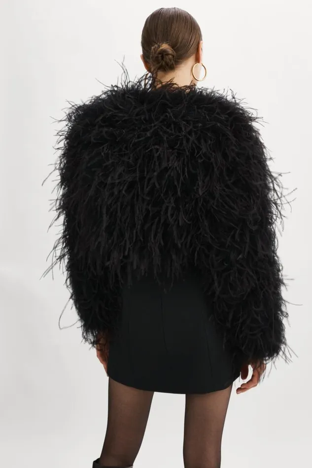 Women HALLIE Ostrich Feather Jacket Black LAMARQUE Feather Jackets