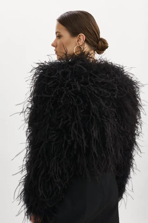 Women HALLIE Ostrich Feather Jacket Black LAMARQUE Feather Jackets