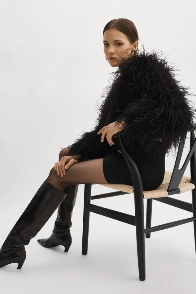 Women HALLIE Ostrich Feather Jacket Black LAMARQUE Feather Jackets