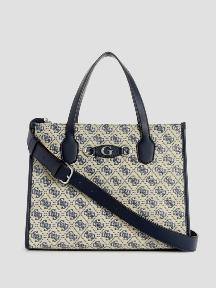 Women Handbags GUESS Izzy Glitter Tote Bag Navy Logo
