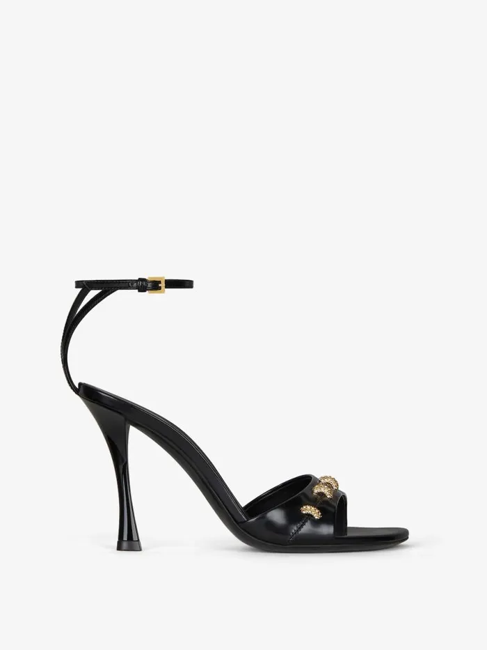 Women Heels Givenchy Stitch Sandals In Leather With Crystals Details Black