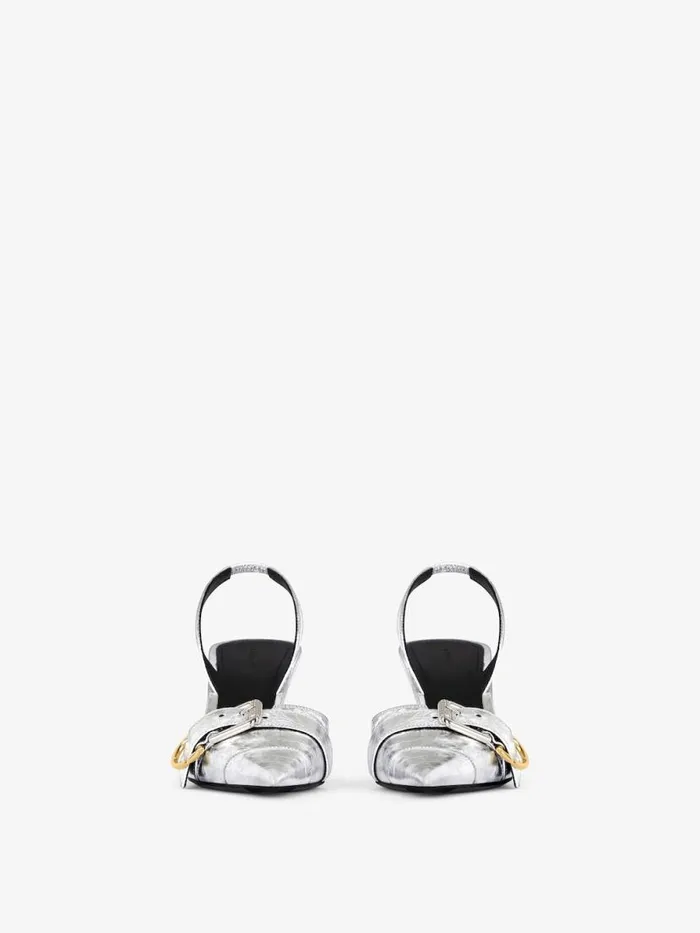 Women Heels Givenchy Voyou Slingbacks In Laminated Leather Silvery Women Heels Givenchy Voyou Slingbacks In Laminated Leather Silvery