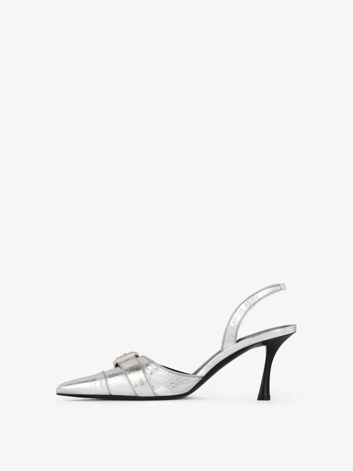 Women Heels Givenchy Voyou Slingbacks In Laminated Leather Silvery Women Heels Givenchy Voyou Slingbacks In Laminated Leather Silvery