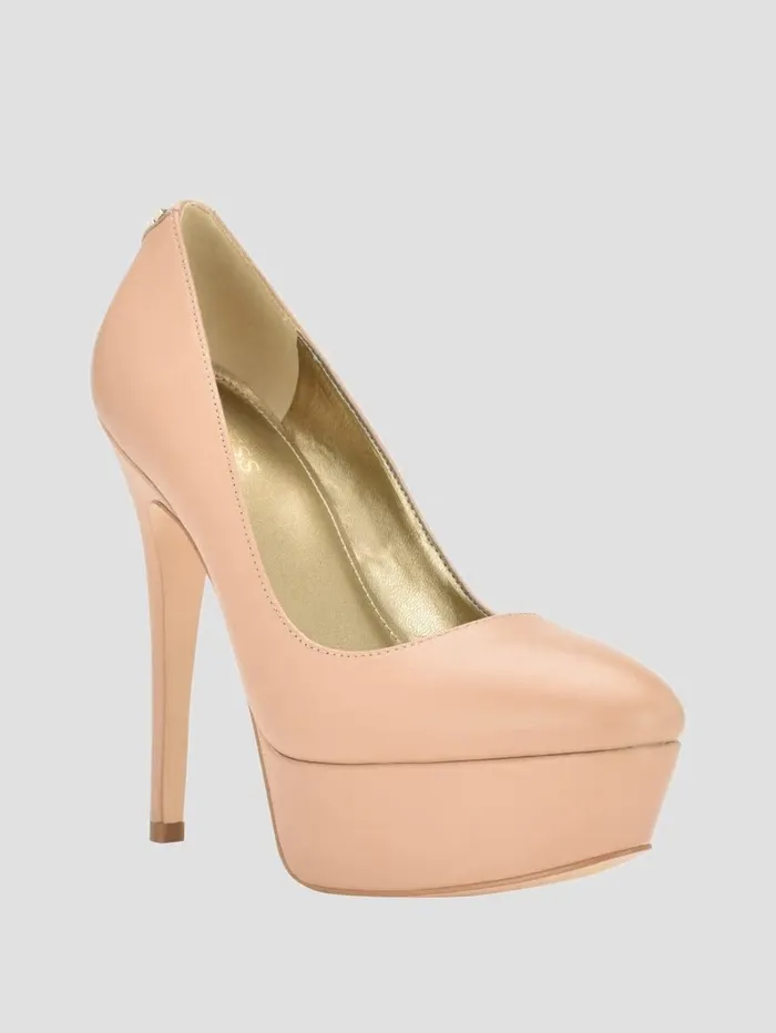 Women Heels GUESS Cador Leather Stiletto Heels Light Natural 110
