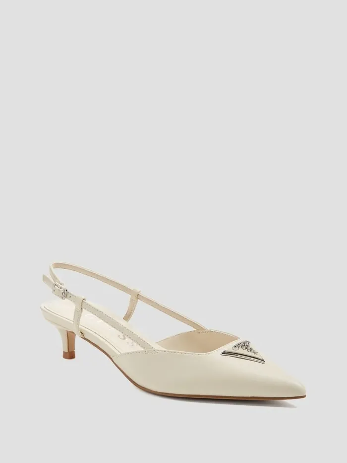 Women Heels GUESS Jesson Triangle Kitten Heels Ivory 150