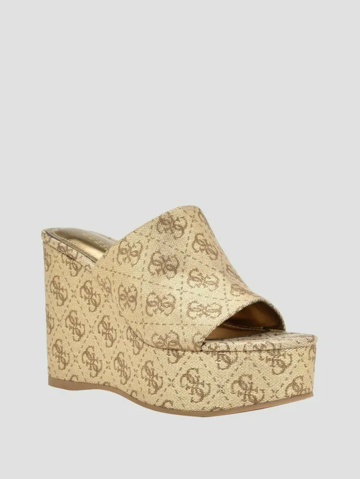Women Heels GUESS Yenise Wedge Sandals Gold