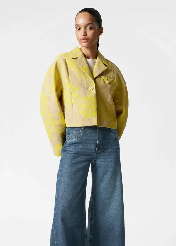 Women Jackets and Coats and Other Stories Cropped Jacquard Jacket Yellow