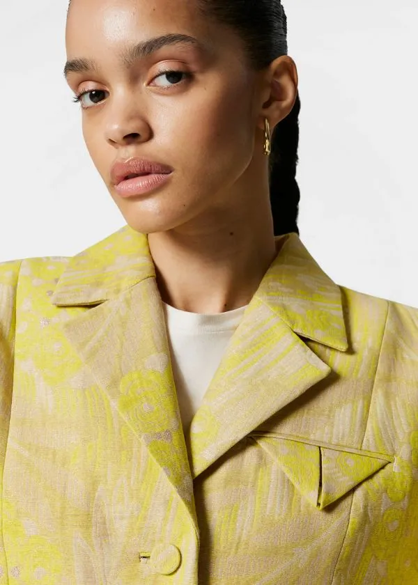 Women Jackets and Coats and Other Stories Cropped Jacquard Jacket Yellow