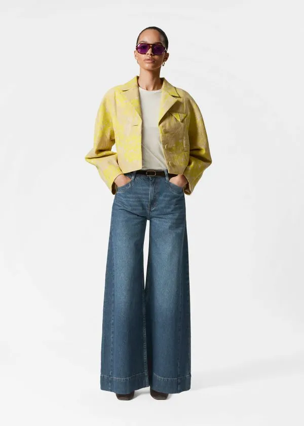 Women Jackets and Coats and Other Stories Cropped Jacquard Jacket Yellow