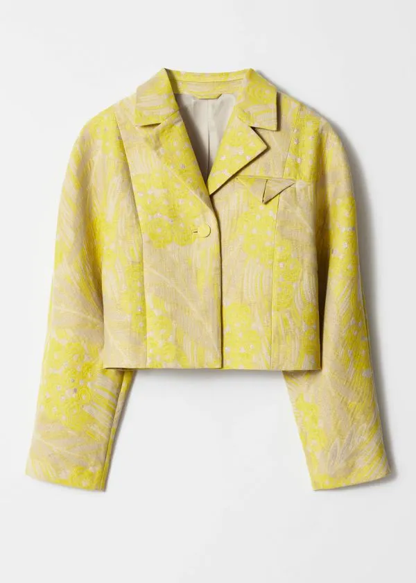 Women Jackets and Coats and Other Stories Cropped Jacquard Jacket Yellow