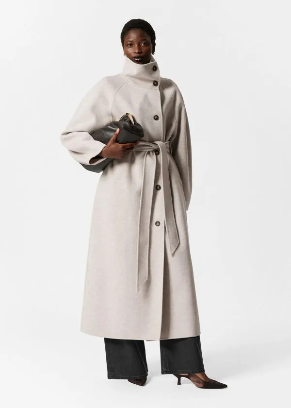 Women Jackets and Coats and Other Stories FunnelCollar Wool Coat Beige
