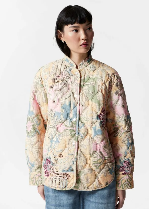 Women Jackets and Coats and Other Stories Quilted StandCollar Jacket Beige Paisley Pattern