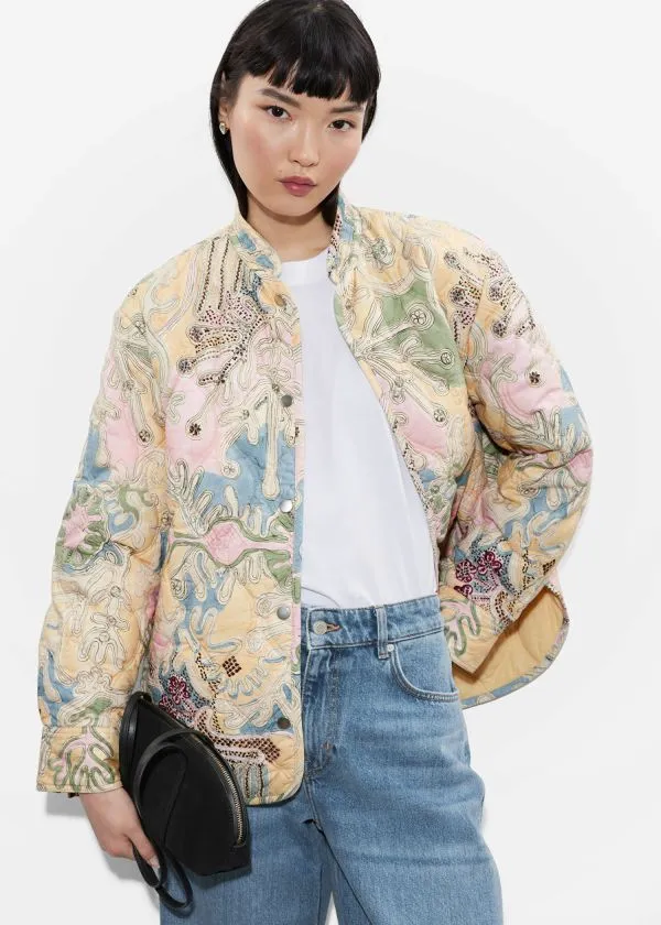 Women Jackets and Coats and Other Stories Quilted StandCollar Jacket Beige Paisley Pattern