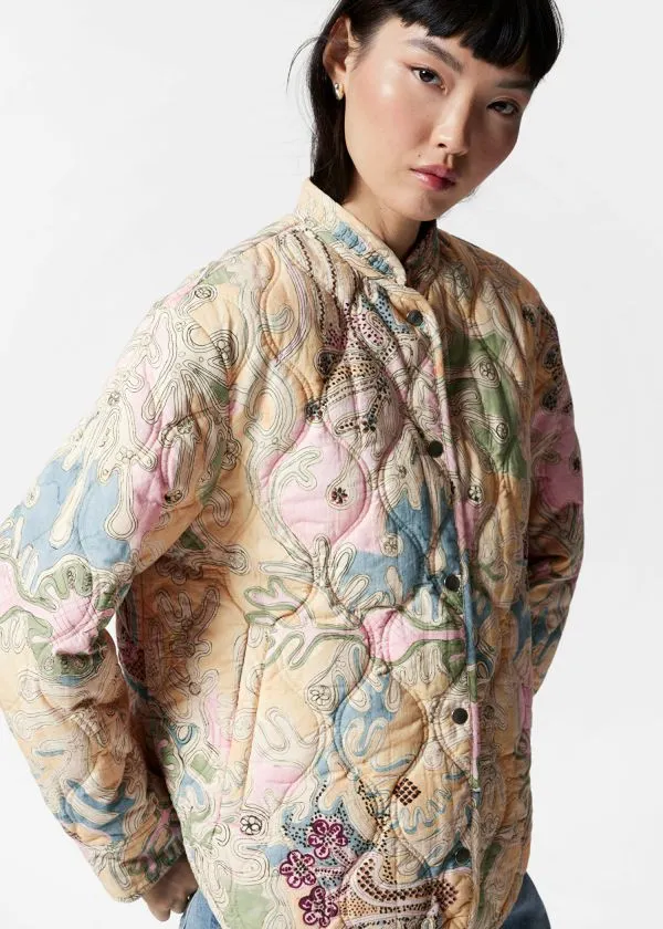 Women Jackets and Coats and Other Stories Quilted StandCollar Jacket Beige Paisley Pattern