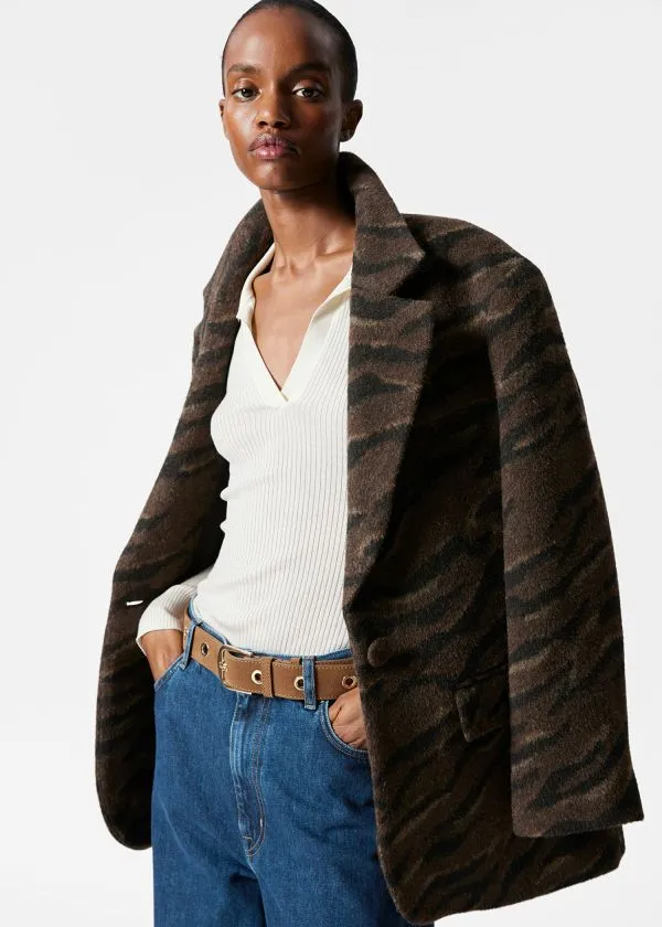 Women Jackets and Coats and Other Stories SingleBreasted Wool Blazer Brown Tiger Stripe