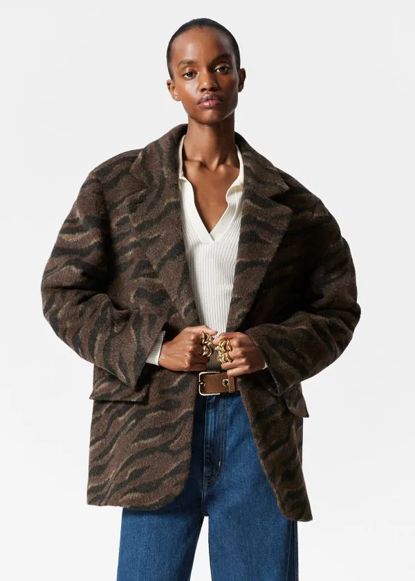 Women Jackets and Coats and Other Stories SingleBreasted Wool Blazer Brown Tiger Stripe