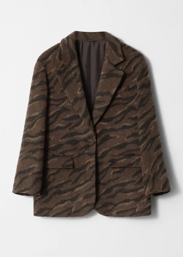 Women Jackets and Coats and Other Stories SingleBreasted Wool Blazer Brown Tiger Stripe
