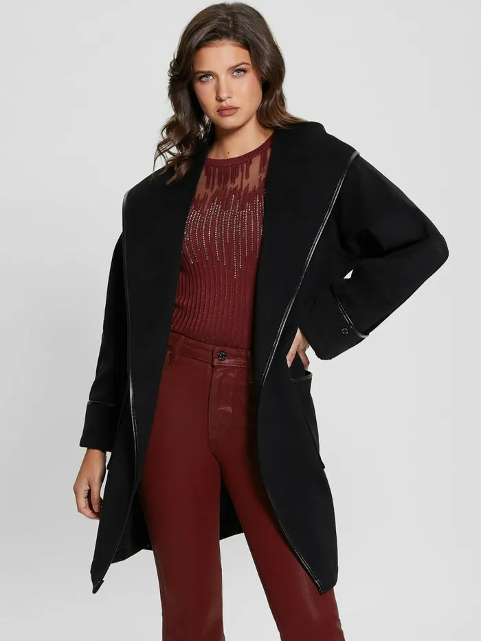 Women Jackets and Coats GUESS Penelope Hooded Coat Black Women Jackets and Coats GUESS Penelope Hooded Coat Black