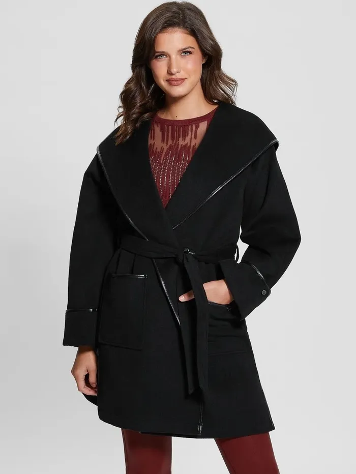 Women Jackets and Coats GUESS Penelope Hooded Coat Black Women Jackets and Coats GUESS Penelope Hooded Coat Black