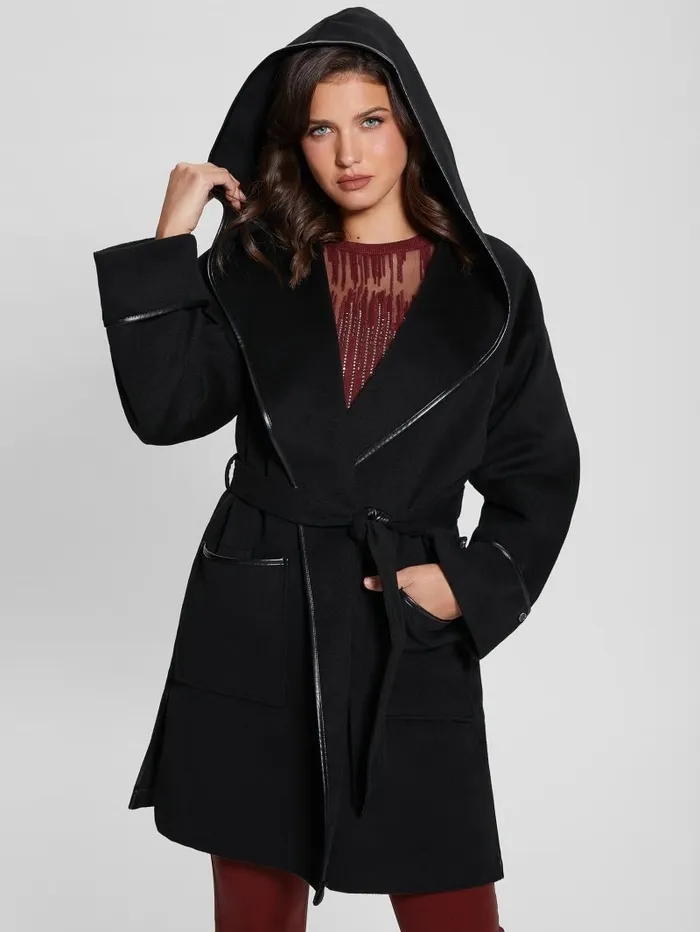 Women Jackets and Coats GUESS Penelope Hooded Coat Black Women Jackets and Coats GUESS Penelope Hooded Coat Black