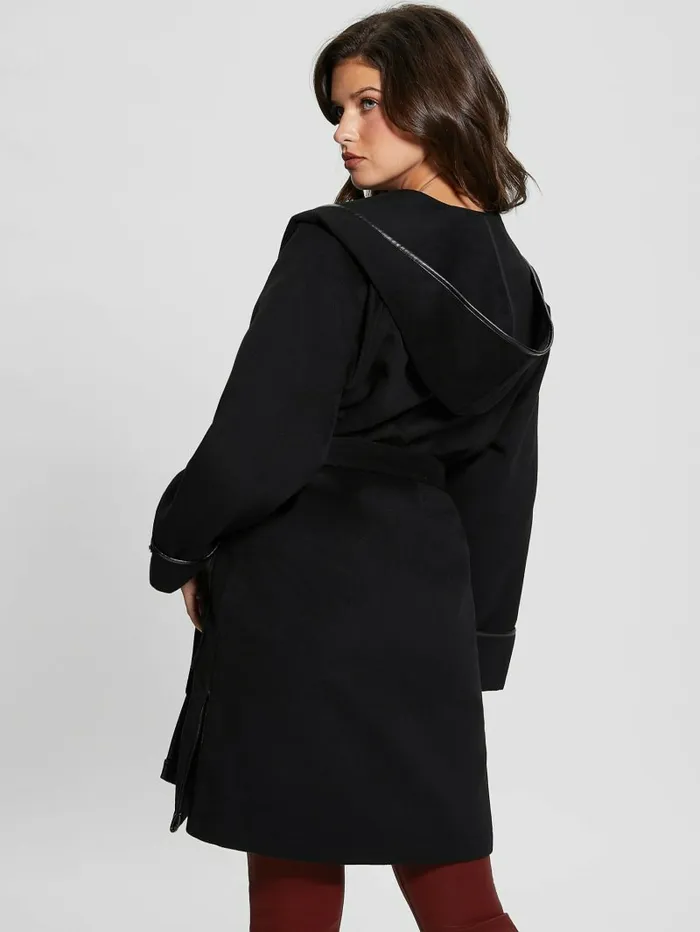 Women Jackets and Coats GUESS Penelope Hooded Coat Black Women Jackets and Coats GUESS Penelope Hooded Coat Black