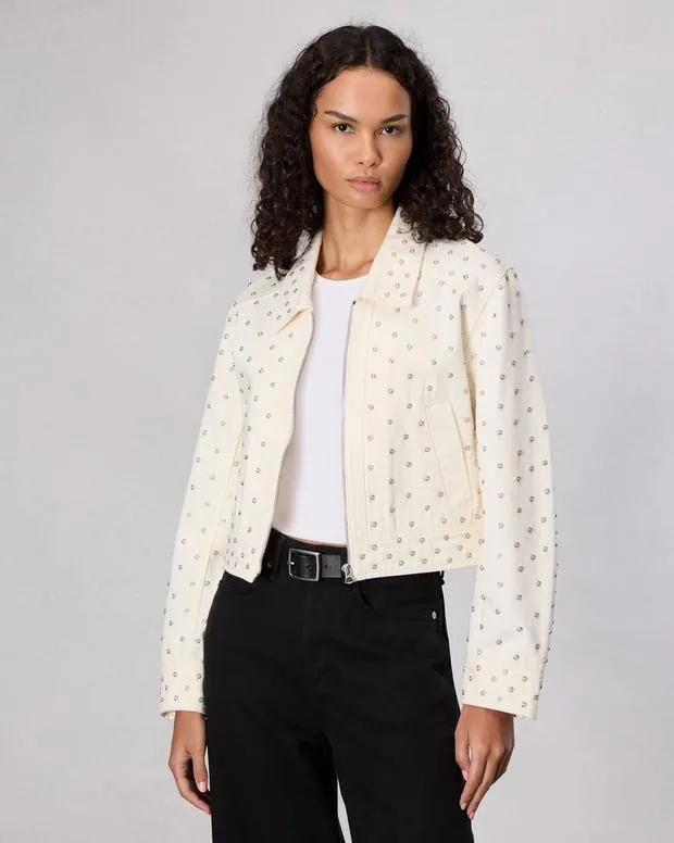 Women Jackets and Coats rag and bone Anya Studded Denim Jacket Ecrupearl