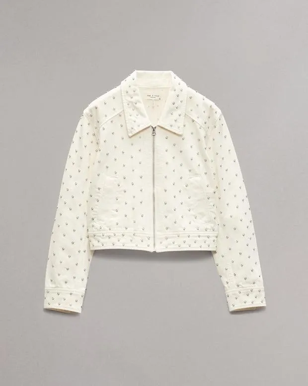 Women Jackets and Coats rag and bone Anya Studded Denim Jacket Ecrupearl